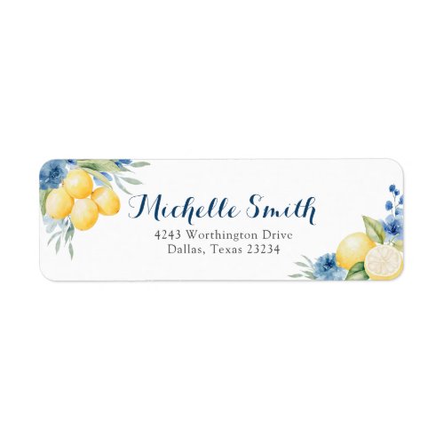 Blue floral Lemon Main Squeeze Bridal Address  Label