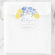Blue Floral Lemon Main Squeeze Bridal Shower Classic Round Sticker