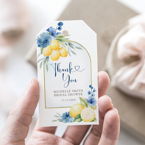 Blue floral Lemon Main Squeeze Bridal shower Gift Tags