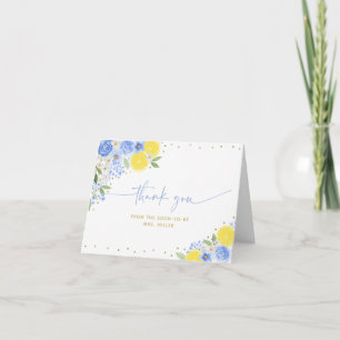 Blue Floral Lemon Main Squeeze Bridal Shower Letterpress Thank You Card