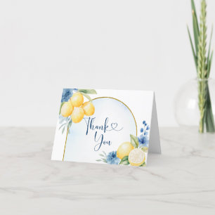 Blue floral Lemon Main Squeeze Bridal shower Letterpress Thank You Card