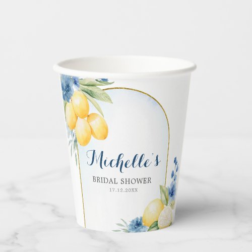Blue floral Lemon Main Squeeze Bridal Shower Paper Cups