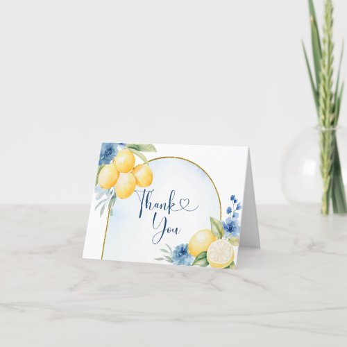 Blue floral Lemon Main Squeeze Bridal shower Thank You Card