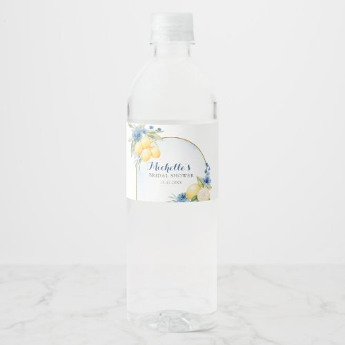 Blue floral Lemon Main Squeeze Bridal Shower Water Bottle Label