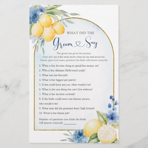Blue Floral Lemon Main Squeeze What Groom Says
