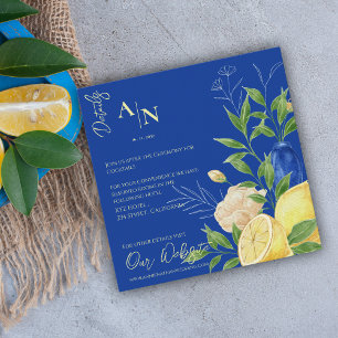 Blue Floral Lemon Mediterranean Wedding Details Enclosure Card