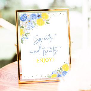 Blue Floral Lemon Sweet Treats Bridal Shower Poster