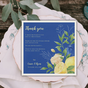 Blue Floral Lemon Wedding Party Thank You Message Napkins