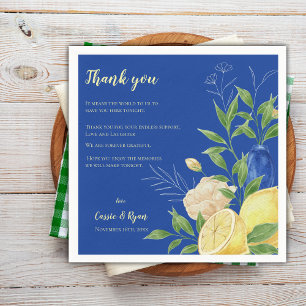 Blue Floral Lemon Wedding Party Thank You Message Napkins