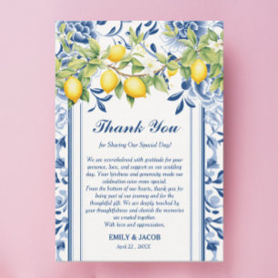 Blue Floral & Lemon Wedding Thank You Card