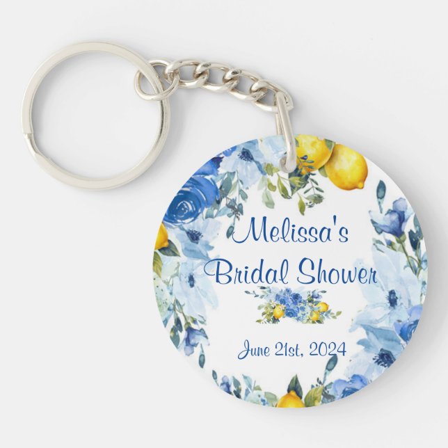 Blue Floral Lemons Keychain Favor (Front)