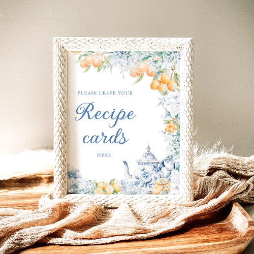 Blue Floral  Lemons Leave Your Recipe Card Here Poster