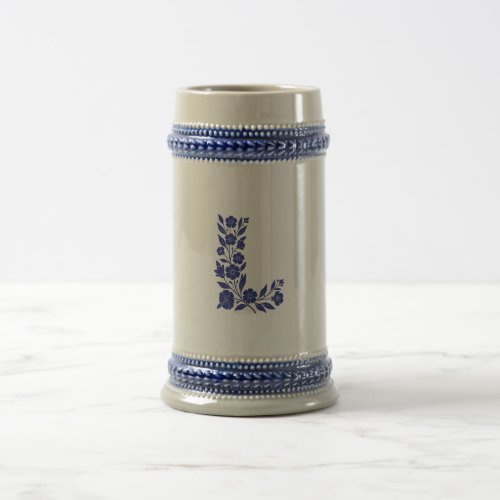 Blue Floral Letter L Monogram Art Mug