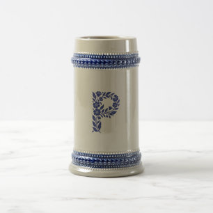 Blue Floral Letter P Monogram Mug