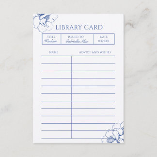 Blue Floral Library Advice Baptism Card