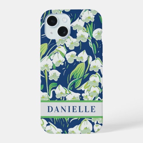 Blue Floral Lily of the Valley May Birth Flower iPhone 15 Case