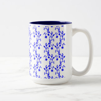 Blue floral lines Two-Tone coffee mug