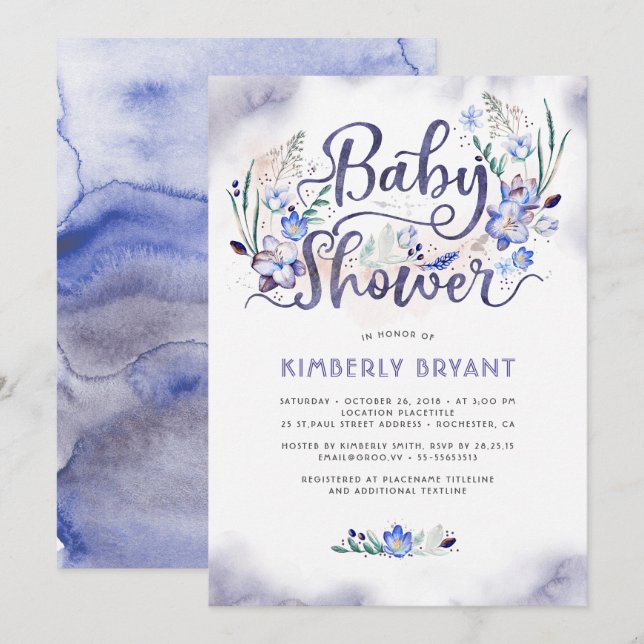 Blue Floral Little Man - Boy Baby Shower Invitation (Front/Back)