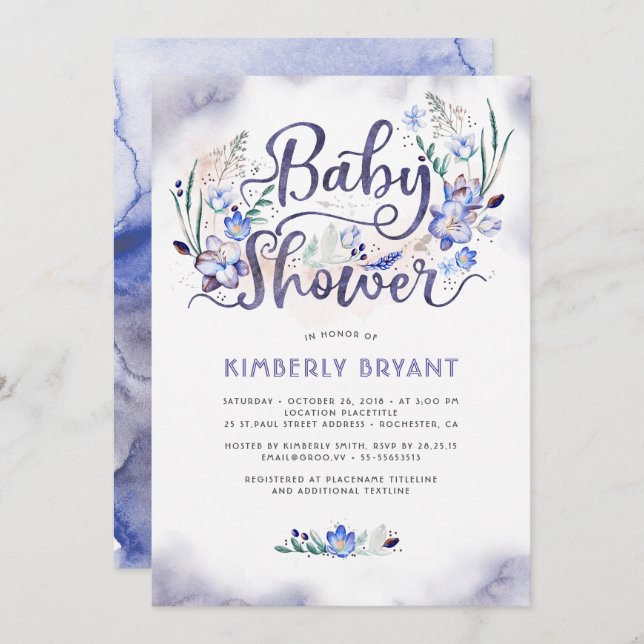 Blue Floral Little Man - Boy Baby Shower Invitation (Front/Back)