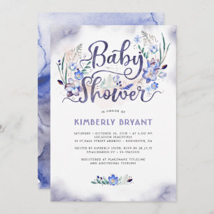 Blue Floral Little Man - Boy Baby Shower Invitation