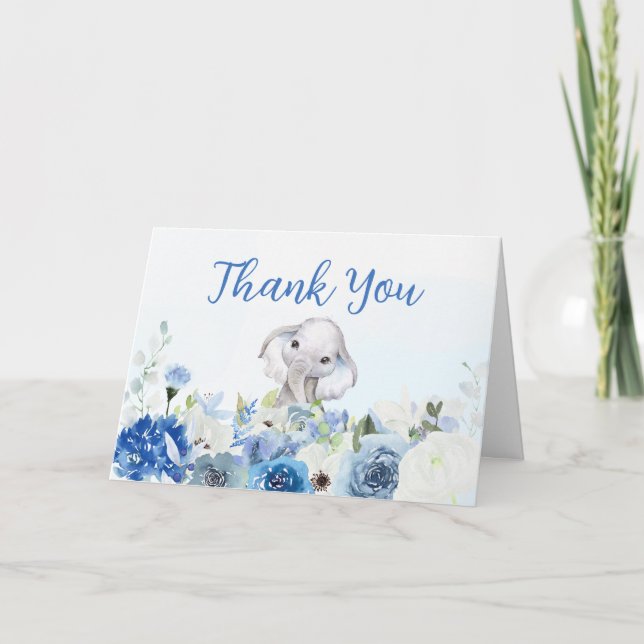 Blue Floral Little Peanut Baby Shower Thank You Card (Front)