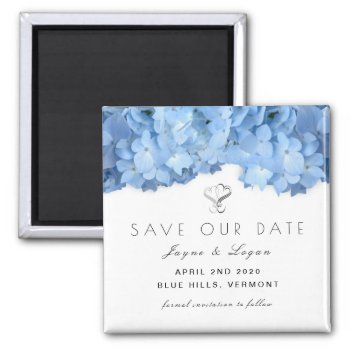 Blue Floral Little Save Our Date Square Magnet by BlueHyd at Zazzle