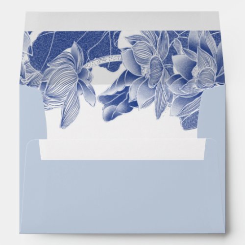 Blue Floral Lotus Chinoiserie Chic Personalized  E Envelope