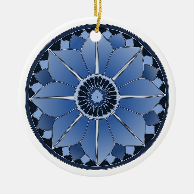 Blue Floral Lotus New Age Spiritual Mandala Ceramic Ornament (Front)