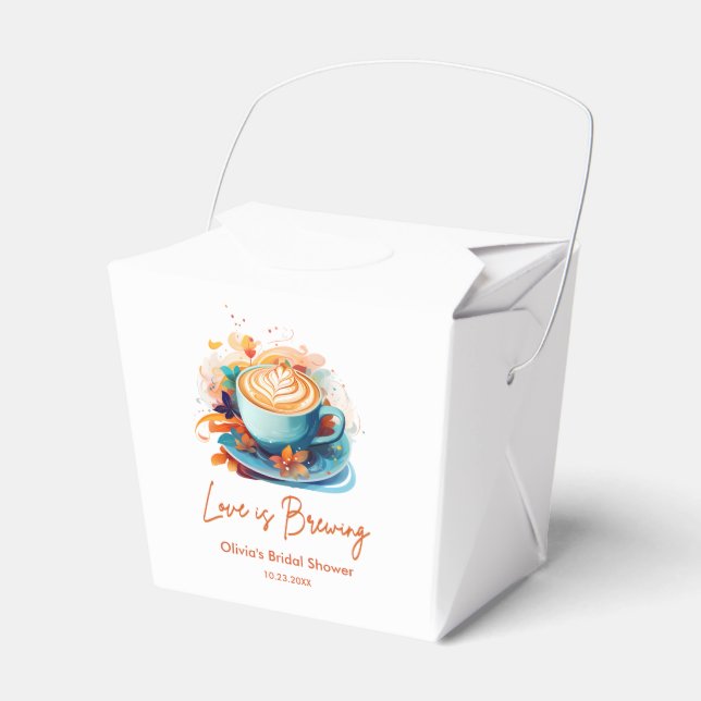 Blue Floral Love is Brewing Coffee Bridal Shower  Favor Boxes (Front Side)