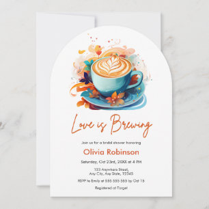 Blue Floral Love is Brewing Coffee Bridal Shower Invitation