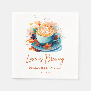 Blue Floral Love is Brewing Coffee Bridal Shower  Napkins