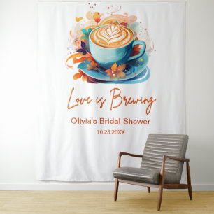 Blue Floral Love is Brewing Coffee Bridal Shower Tapestry