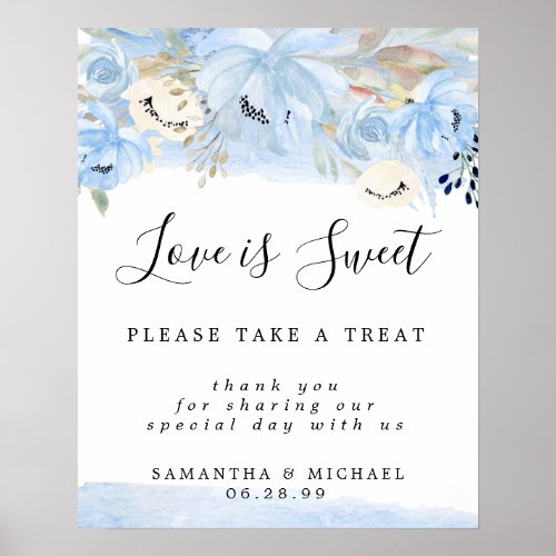 Blue Floral Love is Sweet Wedding Dessert Bar Sign