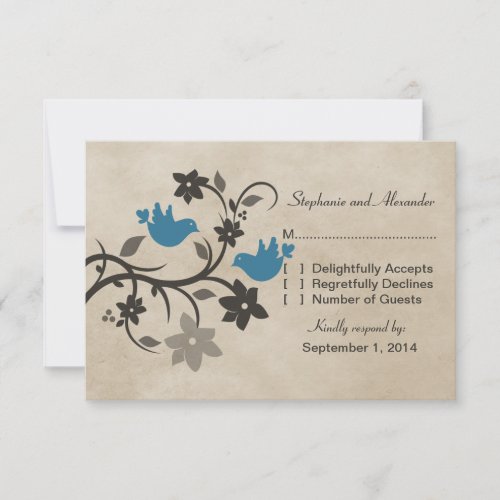 Blue Floral Lovebirds Response Card