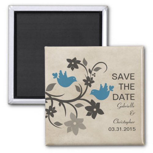 Blue Floral Lovebirds Save the Date Magnet