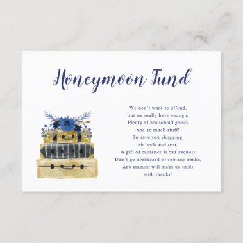 Blue Floral Luggage Honeymoon Fund Card by lemontreeweddings at Zazzle