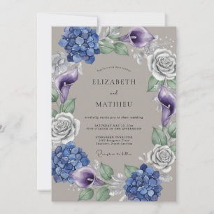 Blue Floral Lush Arrangement Wedding Invitation