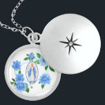 Blue Floral |Madonna | Virgin Mary | Dahlias Locket Necklace<br><div class="desc">This is a lovely image of the Blessed Madonna Virgin Mary,  Our Lady of Grace with blue dahlia flowers and blue ribbon encircling her.</div>