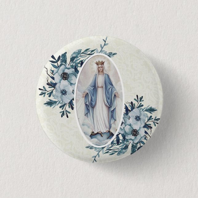 Blue Floral |Madonna | Virgin Mary | Lace Button (Front)