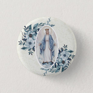 Blue Floral  Madonna   Virgin Mary   Lace Button
