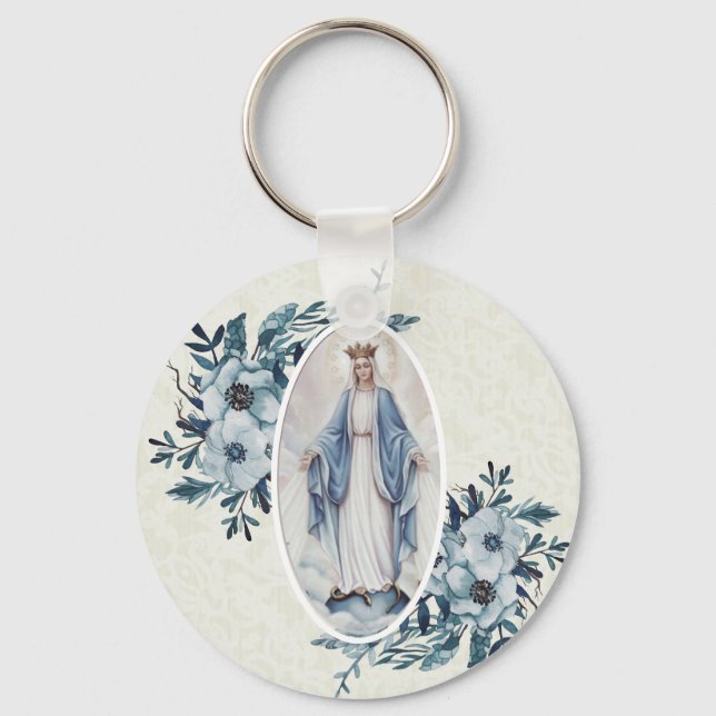 Blue Floral |Madonna | Virgin Mary | Lace Keychain (Front)