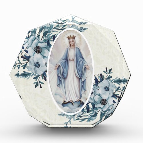 Blue Floral Madonna  Virgin Mary  Lace Photo Block