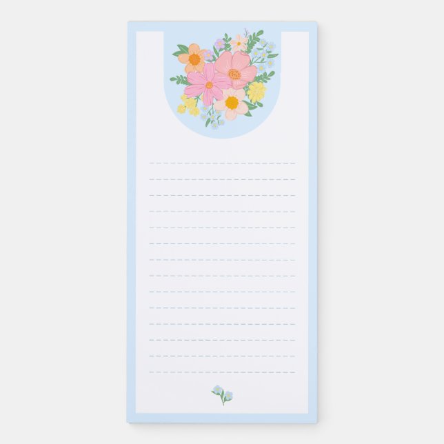 Blue Floral Magnetic Notepad (Front)