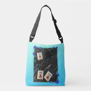 Blue floral mahjong themed crossbody bag