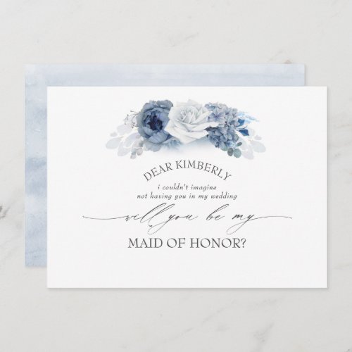 Blue Floral Maid of Honor  Bridesmaid Proposal Invitation