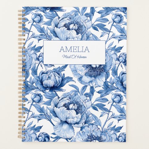 Blue Floral Maid of Honor Flower Name Undated Planner