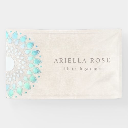 Blue Floral Mandala Lotus White Marble Business Ca Banner