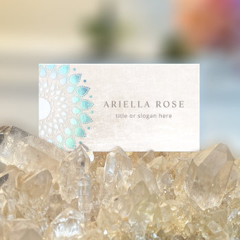 Blue Floral Mandala Lotus White Marble Business Card by sm_business_cards at Zazzle