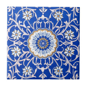 Blue Floral Mandala Pattern Tile