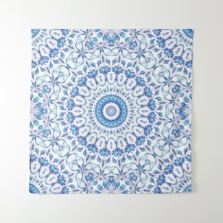 Blue Floral Mandala Tapestry